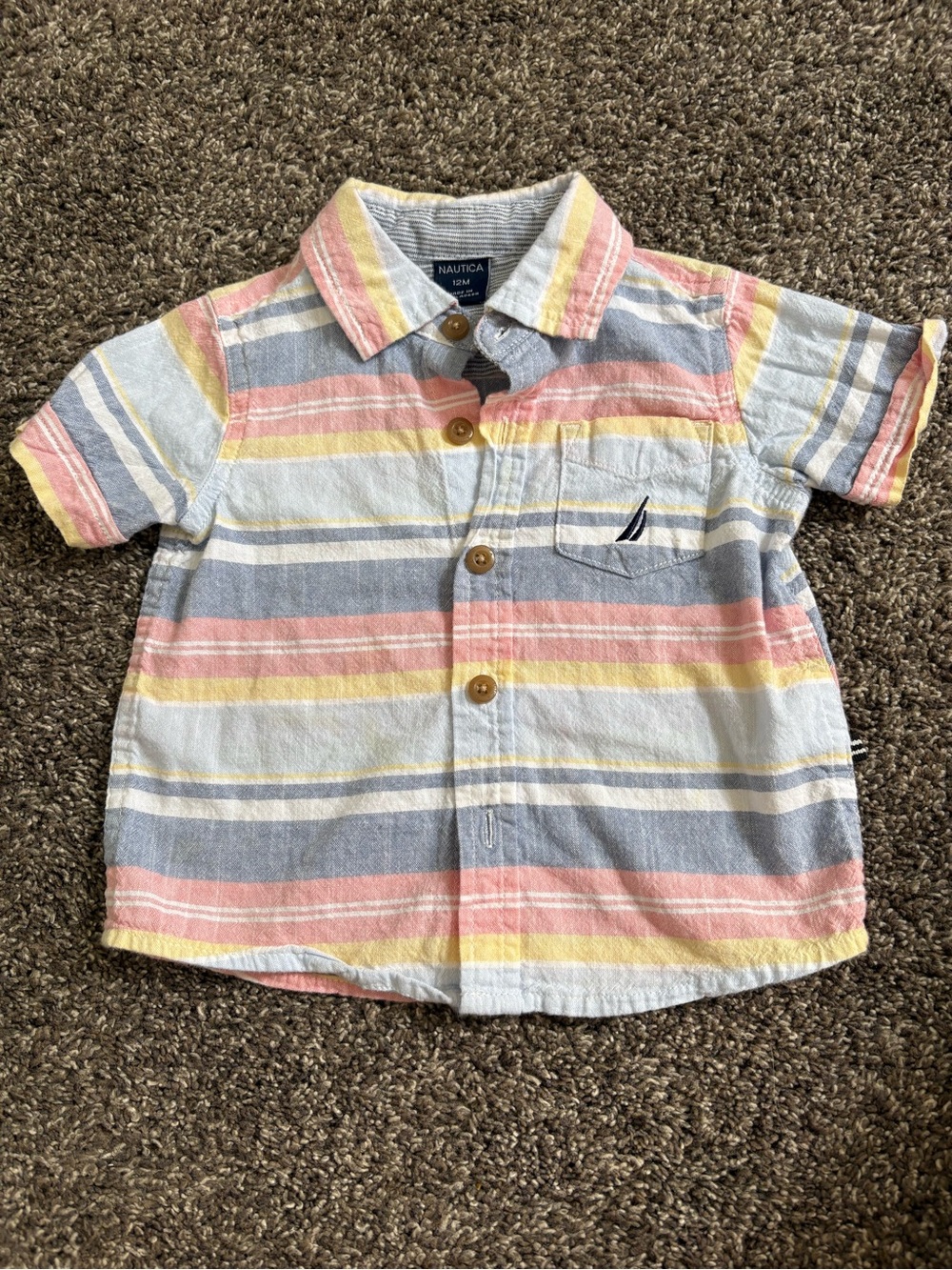 Nautica Toddler Short-Sleeve Striped Button-Up Shirt - Pink/Blue/Yellow
